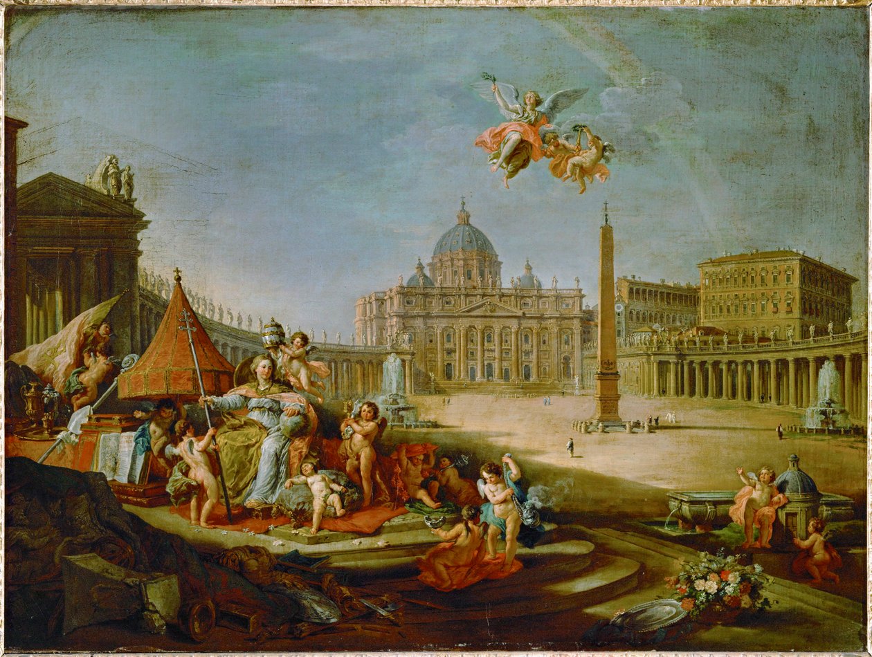 A praça de São Pedro com a alegoria do triunfo do papado ... de Giovanni Paolo Pannini or Panini