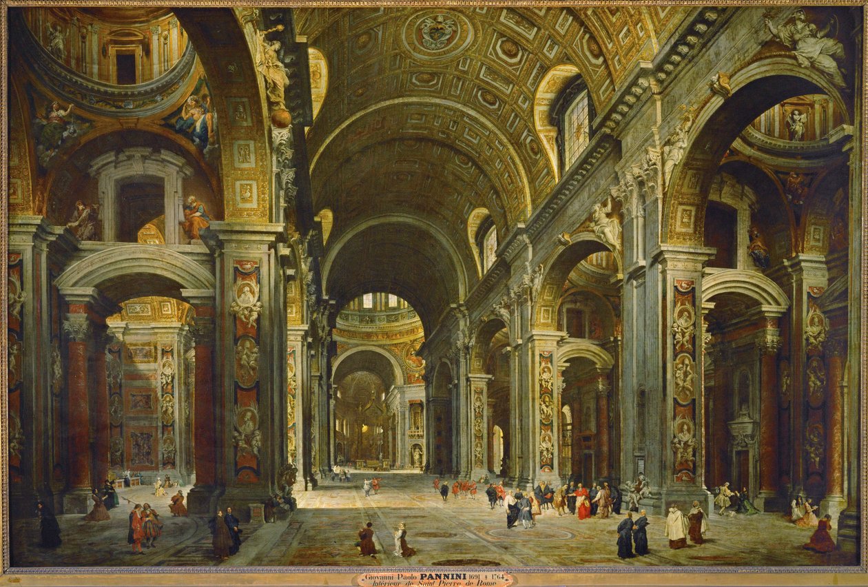 Visita do Cardeal Melchior de Polignac à Basílica de São Pedro em Roma ... de Giovanni Paolo Pannini or Panini