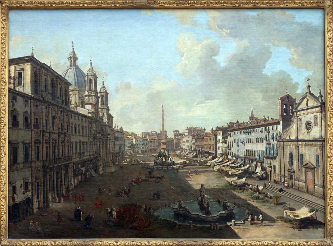 Piazza Navona (Piazza Navona) em Roma com a fonte de Netuno em primeiro plano, Pintura a óleo sobre tela de Giovanni Paolo Pannini (Panini) (1691-1765). Fotografia, KIM Youngtae, Nantes, Musee des Beaux Art de Nantes. de Giovanni Paolo Pannini