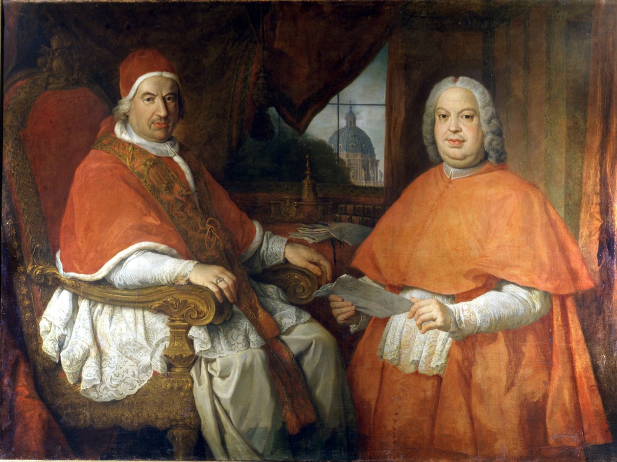 Retratos do Papa Bento XIV (1675 - 1758) e do Cardeal Silvio Valenti Gonzague. Pintura de Giovanni Paolo Pannini (Panini). Século XVIII. Museo Nazionale Romano, Roma. de Giovanni Paolo Pannini