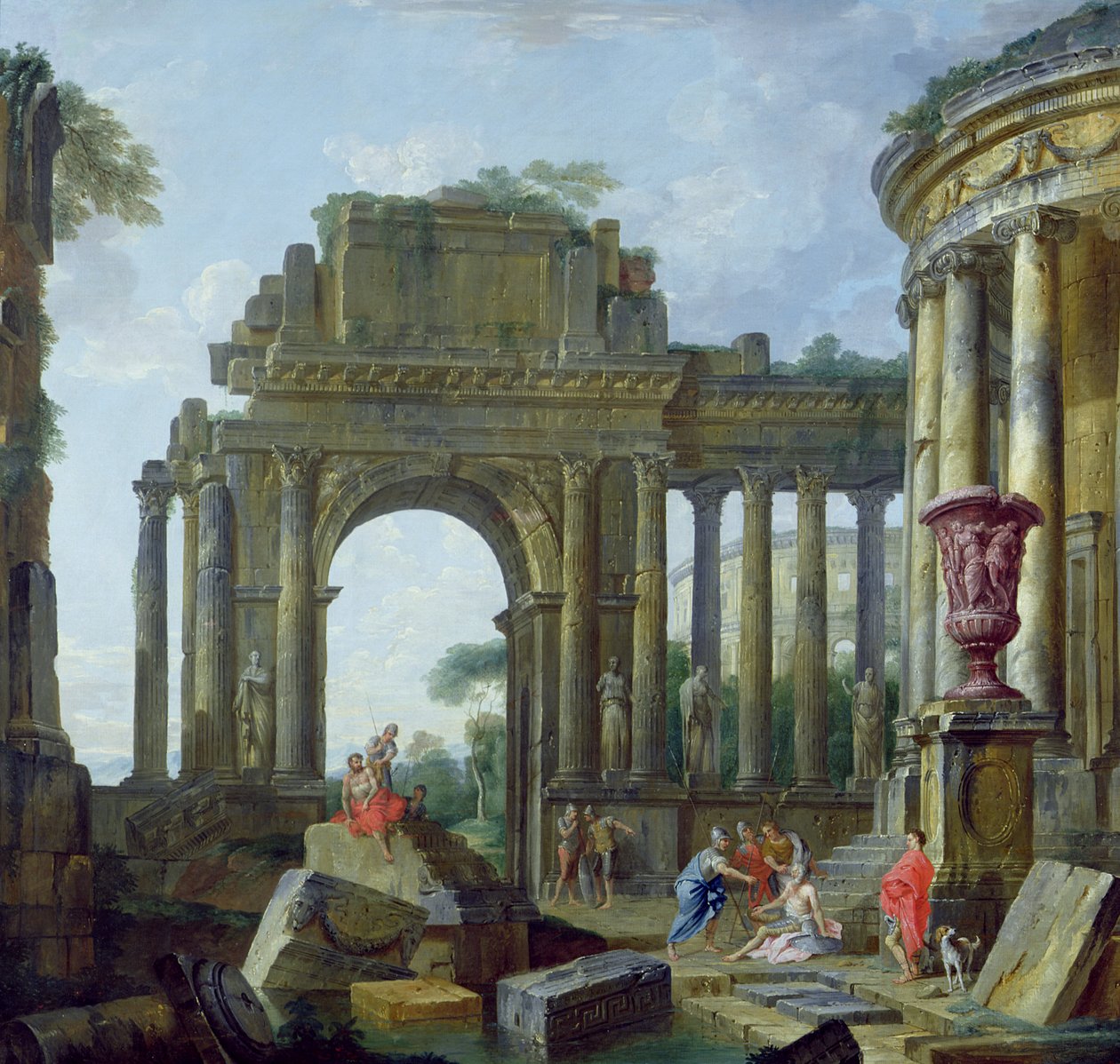 Ruínas romanas com o cego Belisarius (óleo sobre tela) de Giovanni Paolo Pannini