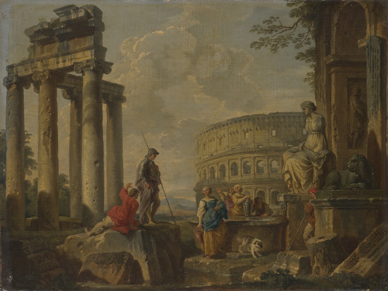O Coliseu entre as ruínas romanas, c.1730 de Giovanni Paolo Pannini