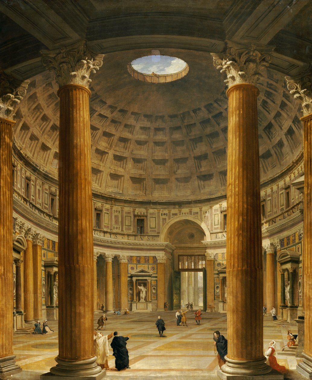 O interior do Panteão, Roma, olhando para o norte do altar principal até a entrada, 1732 de Giovanni Paolo Pannini