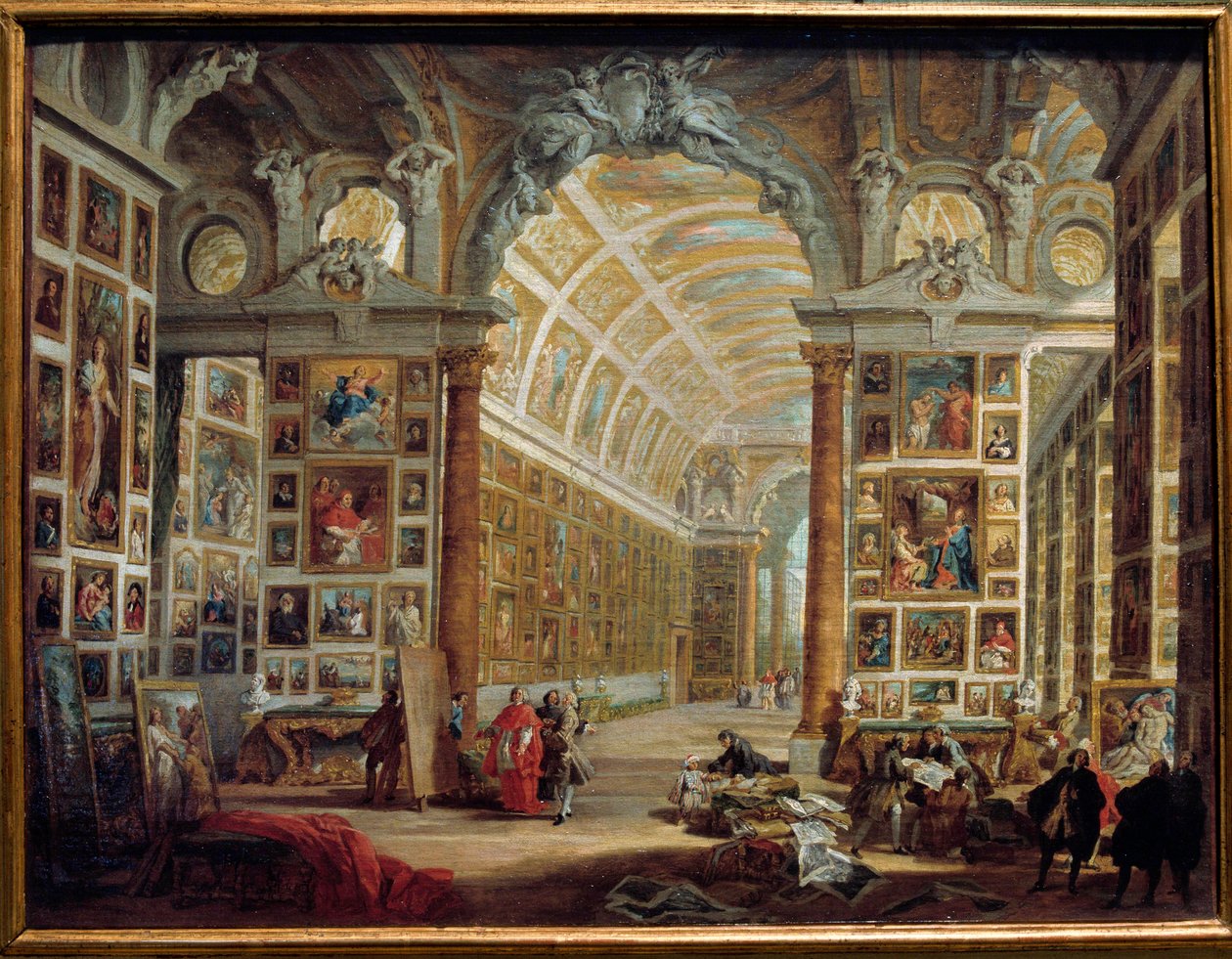 A galeria de Silvio Valenti Gonzaga (ou Gonzague) (1690-1756), cardeal de Clemente XII Pintura de Giovanni Paolo Pannini (Panini) (1691-1765) Sol do século XVIII. 0,48x0,64 m Marseille, museu de Belas Artes de Giovanni Paolo Pannini