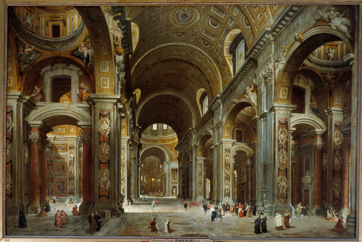 O prelado, diplomata e poeta Melchior de Polignac (1661-1741) visita a Basílica de São Pedro de Roma Pintura de Giovanni Paolo Pannini (Panini) (1691-1765) 1730 Dim 1,5x2,25 m - O prelado, diplomata e poeta Melchior de Polignac (1661-1741) visita de Giovanni Paolo Pannini