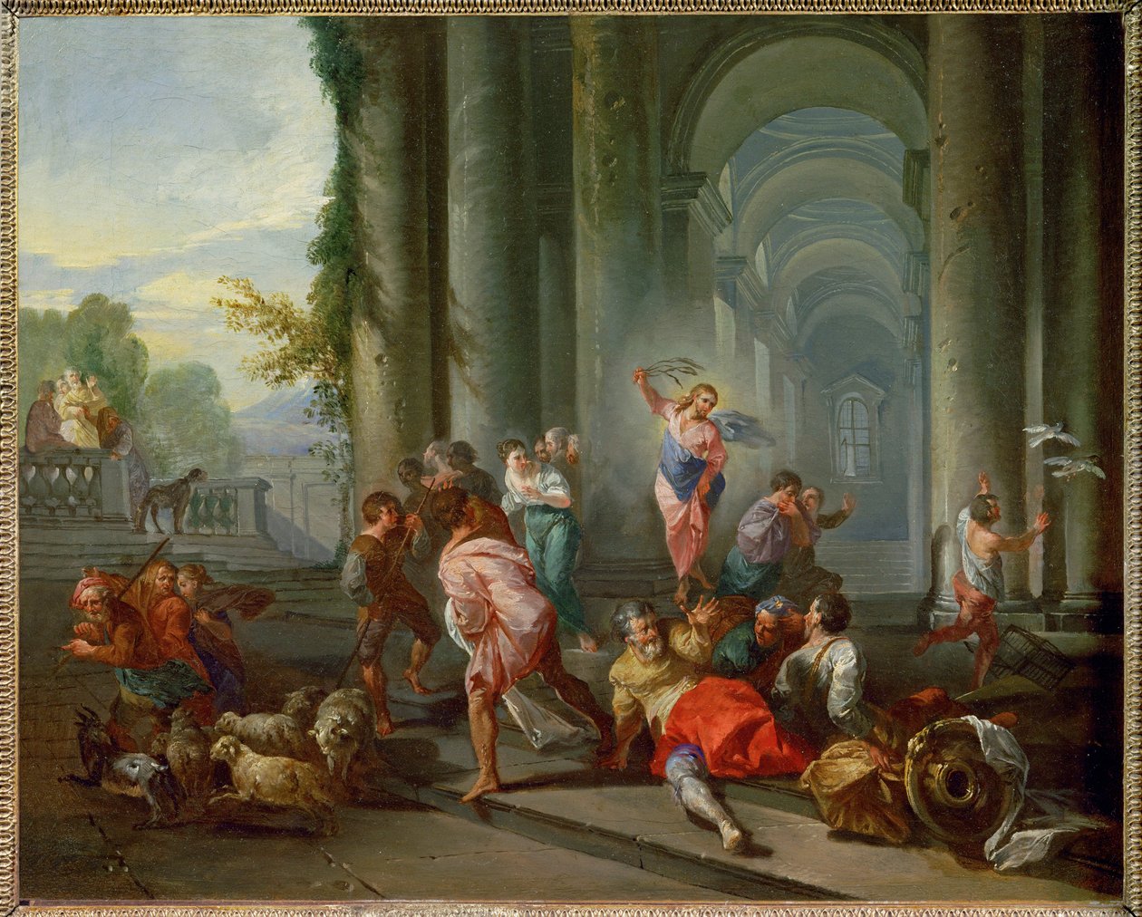 os mercadores expulsos do Templo (pintura sobre tela) de Giovanni Paolo Pannini or Panini