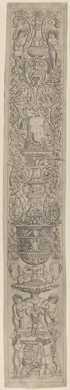 Painel Ornamental: Quatro Crianças com um Gato e um Cachorro de Giovanni Pietro Birago and Zoan Andrea