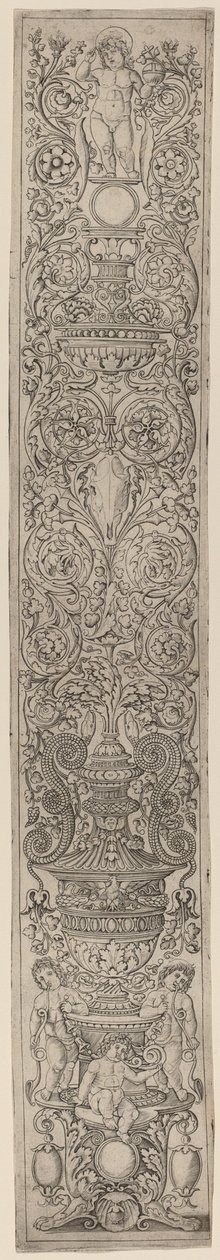Painel Ornamental: Três Crianças Soprando Chifres de Giovanni Pietro Birago and Zoan Andrea
