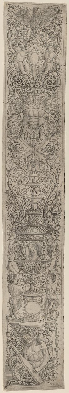 Painel Ornamental: Tritão e Dois Sátiros Infantis de Giovanni Pietro Birago and Zoan Andrea