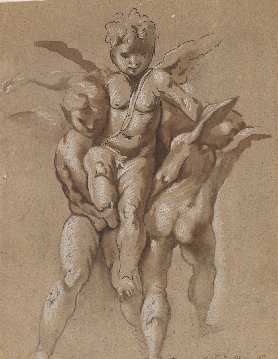 Dois Putti Carregando um Terceiro Putti (reto); Um Jovem com Cajado (verso) de Giovanni Pietro Possenti