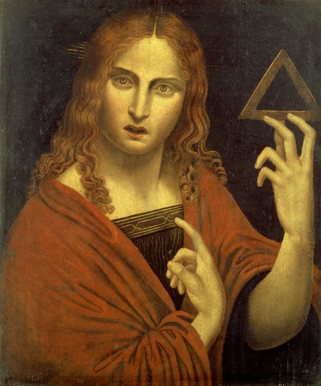 Cristo Redentor segurando o símbolo da Trindade (painel) de Giovanni Pietro Rizzoli (school of) Giampietrino