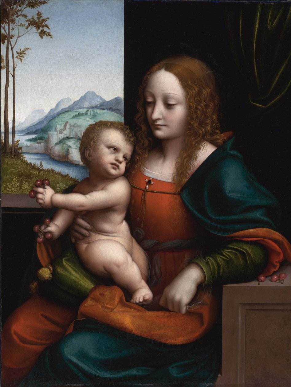 "Madone aux cerises" Peinture de Giovan Pietro Rizzoli (Ricci ou Rizzi) dit Giampietrino (actif entre 1508 et 1549) Privee de Collection de Giovanni Pietro Rizzoli Giampietrino