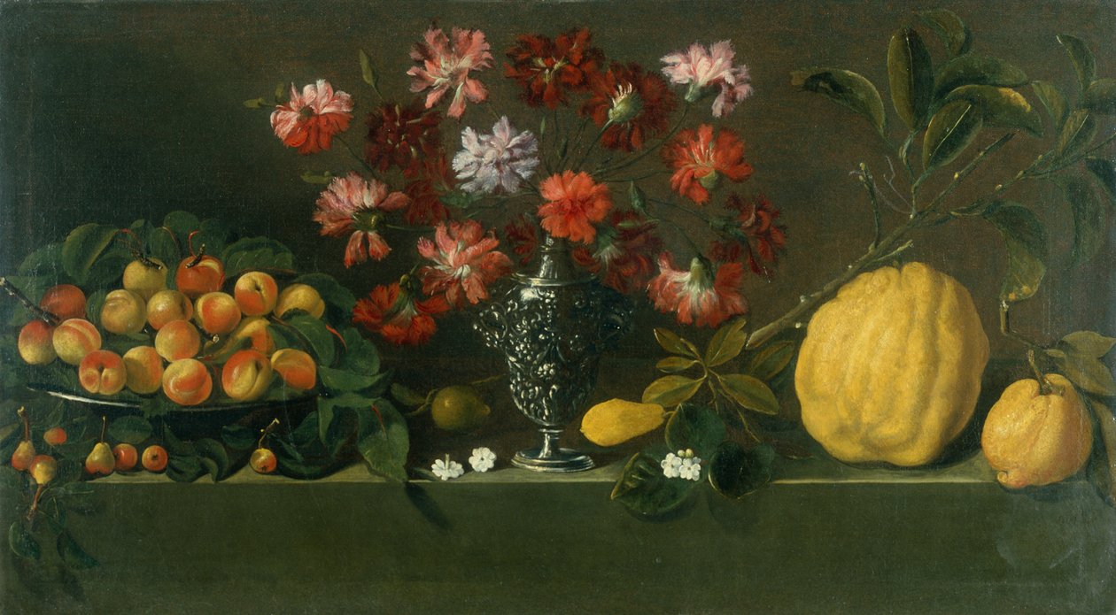 Ameixas num Prato, Cravos numa Urna, Quinces on a Ledge (petróleo) de Giovanni Quinsa