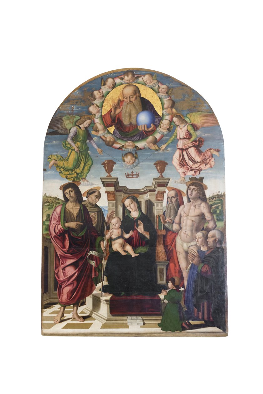 Nossa Senhora e o Menino entronizado com os santos de Giovanni Santi