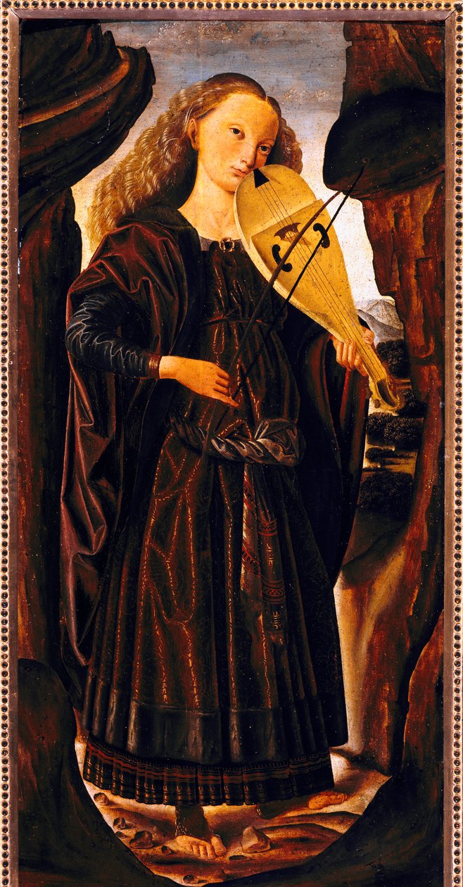 A Musa Terpsícore, ca. 1480, de Giovanni Santi (1430 ou 1440-1494), madeira, cm 82x39. Itália de Giovanni Santi