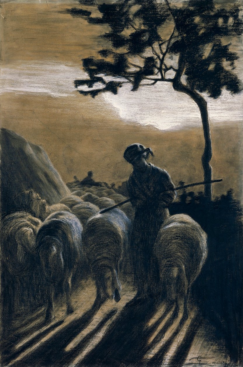 Rebanho na estrada por Giovanni Segantini (1858-1899) de Giovanni Segantini