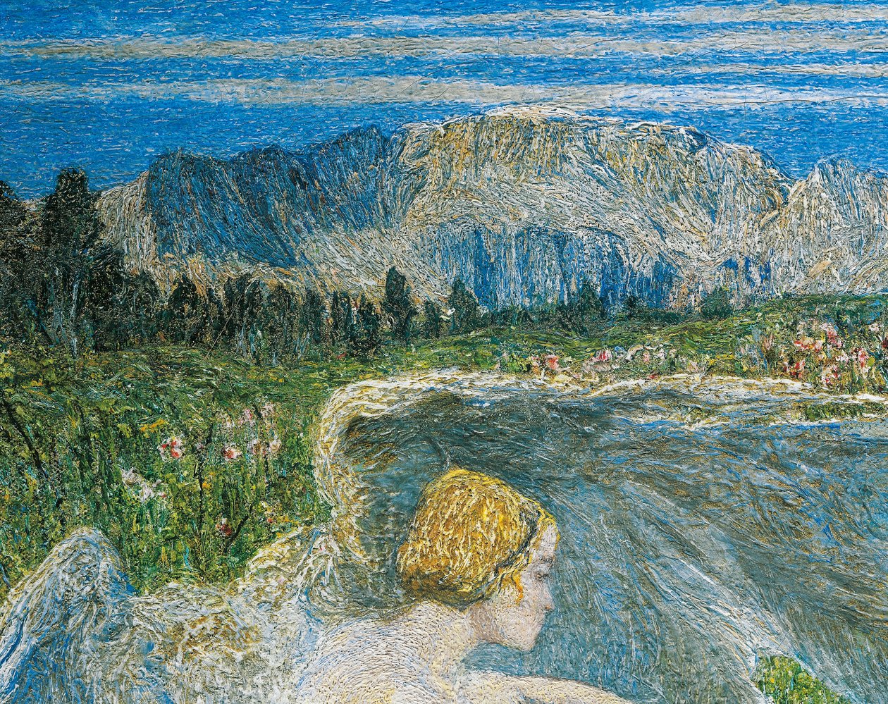 Amor na Fonte da Vida ou Amantes nas Fontes da Vida, de Giovanni Segantini, detalhe de Giovanni Segantini