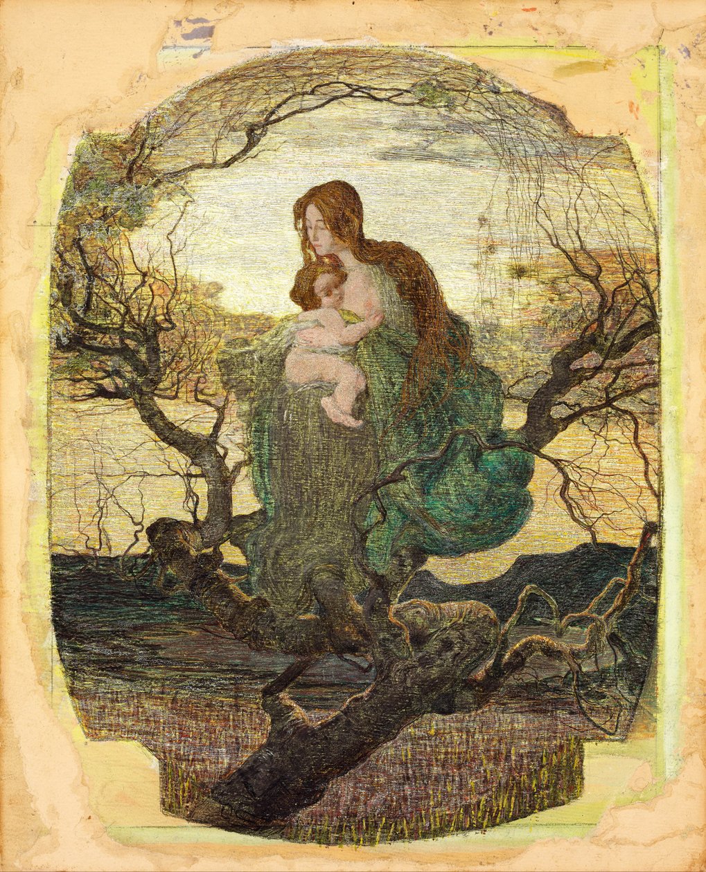 O Anjo da Vida - Peinture de Giovanni Segantini (1858-1899) - 1894-1895 - Aguarela, guache, ouro e branco sobre papel - 59,5x47,9 - Szepmuveszeti Muzeum, Budapeste de Giovanni Segantini