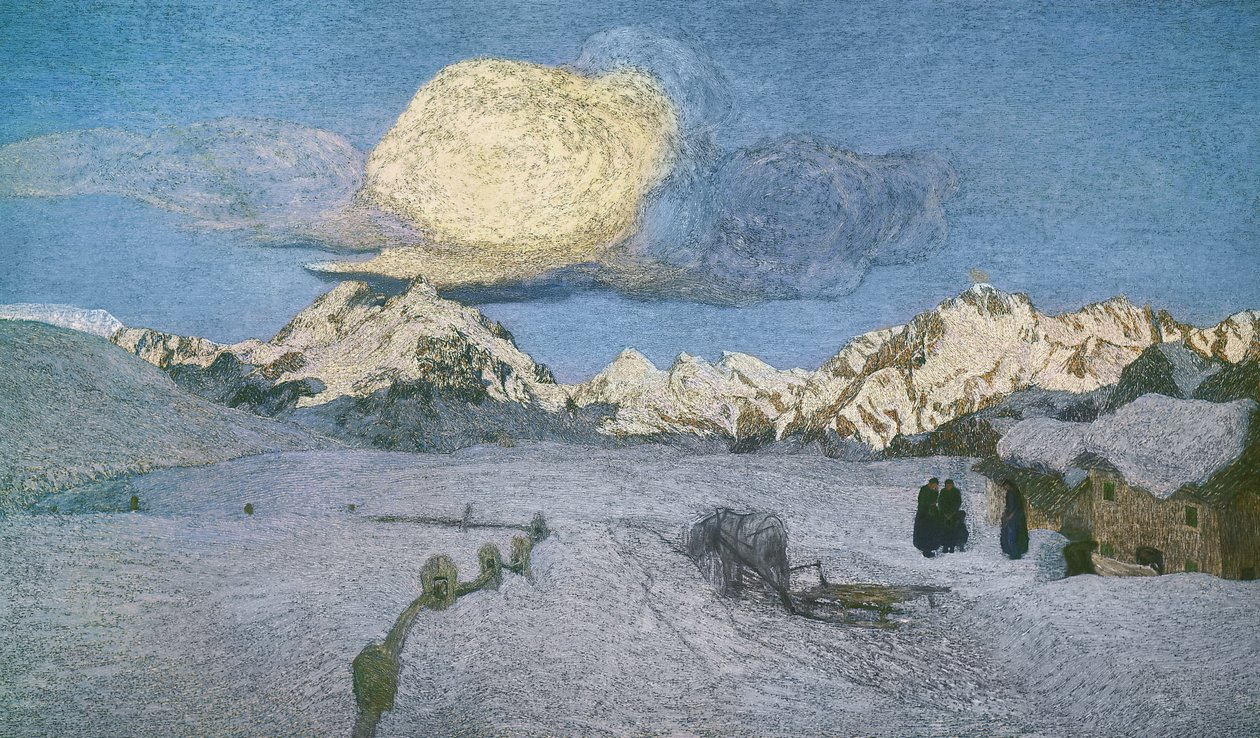 Tríptico dos Alpes, morte, ca. 1898, por Giovanni Segantini (1858-1899), óleo sobre tela de Giovanni Segantini
