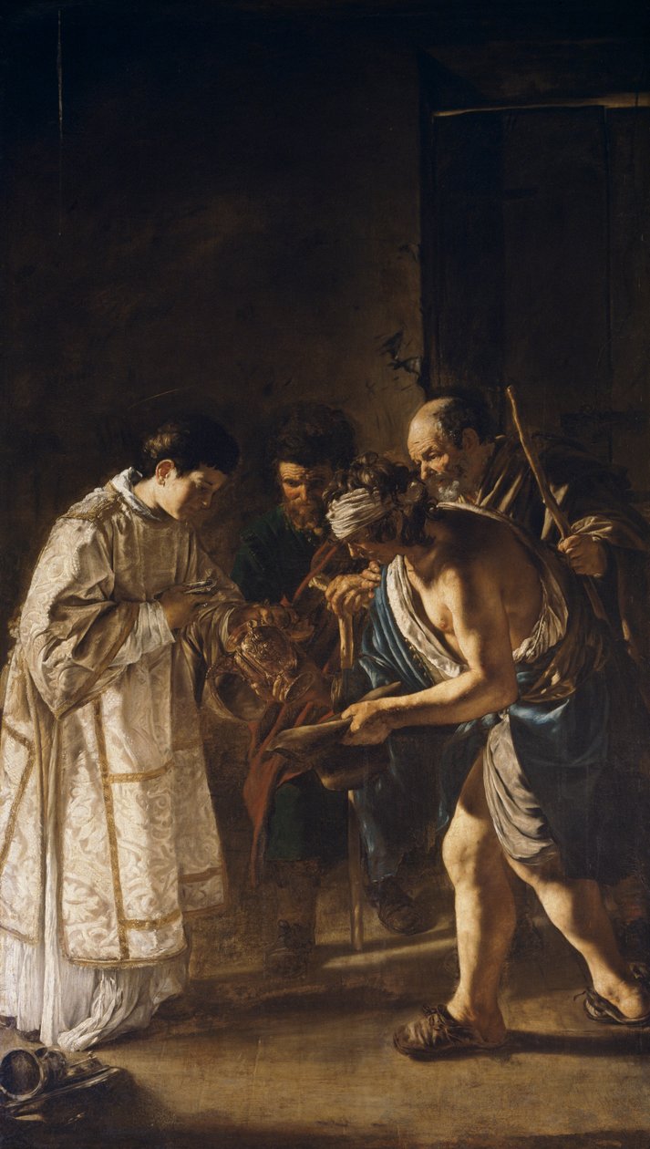 Lorenzo distribuindo os bens da Igreja aos pobres de Giovanni Serodine