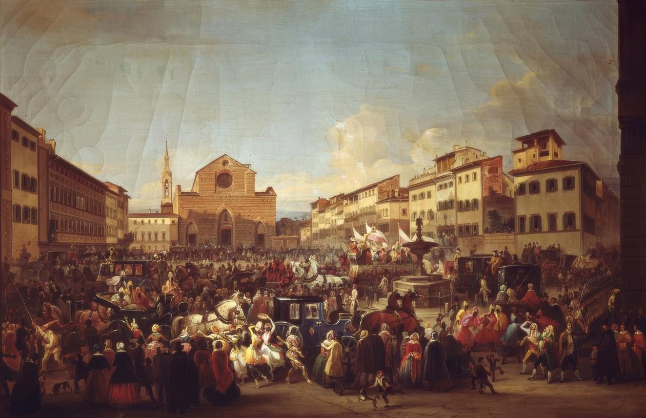 Carnaval em Florença na Piazza Santa Croce de Giovanni Signorini