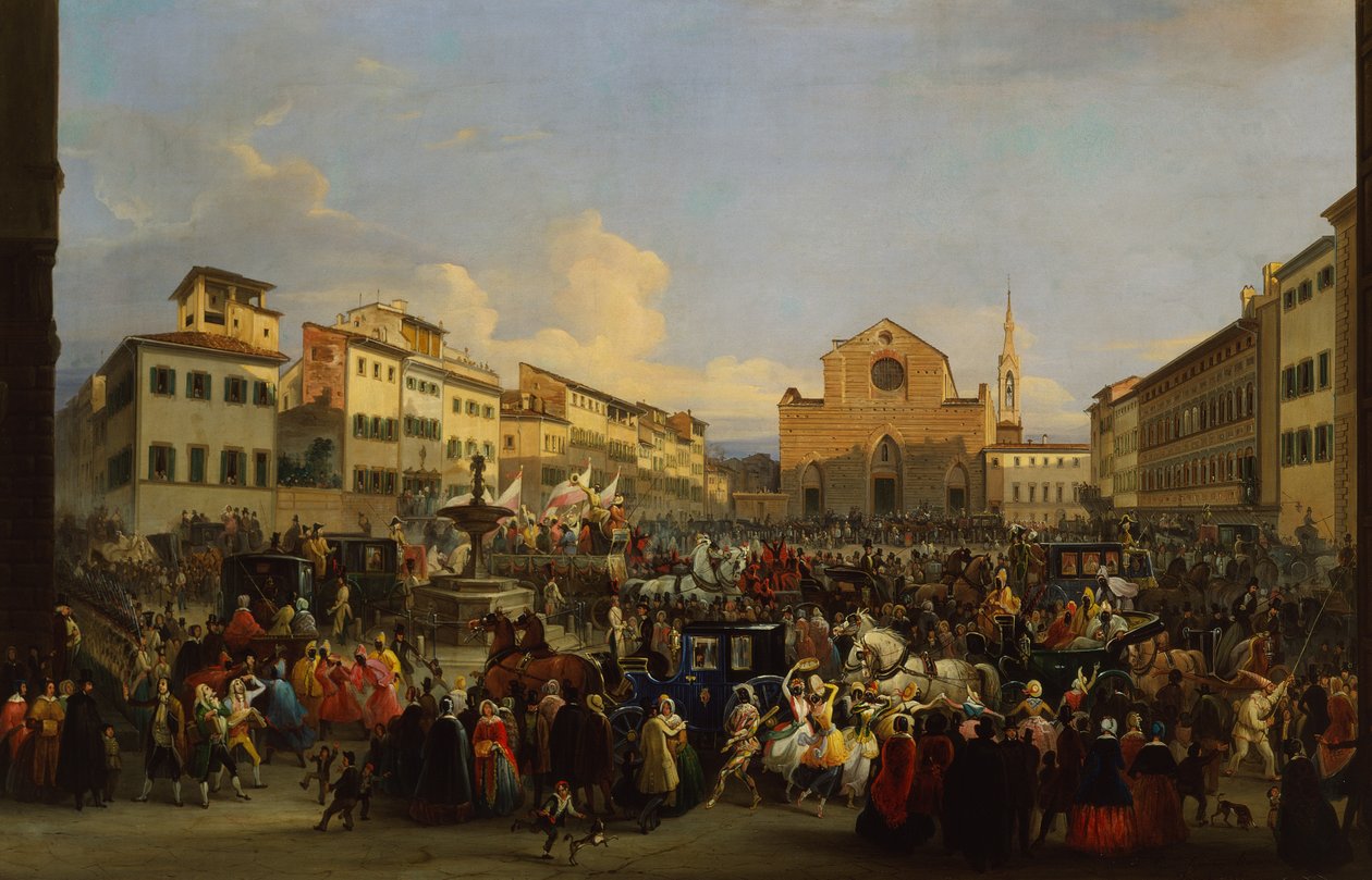 Piazza Santa Croce em Florença durante o Carnaval de Giovanni Signorini