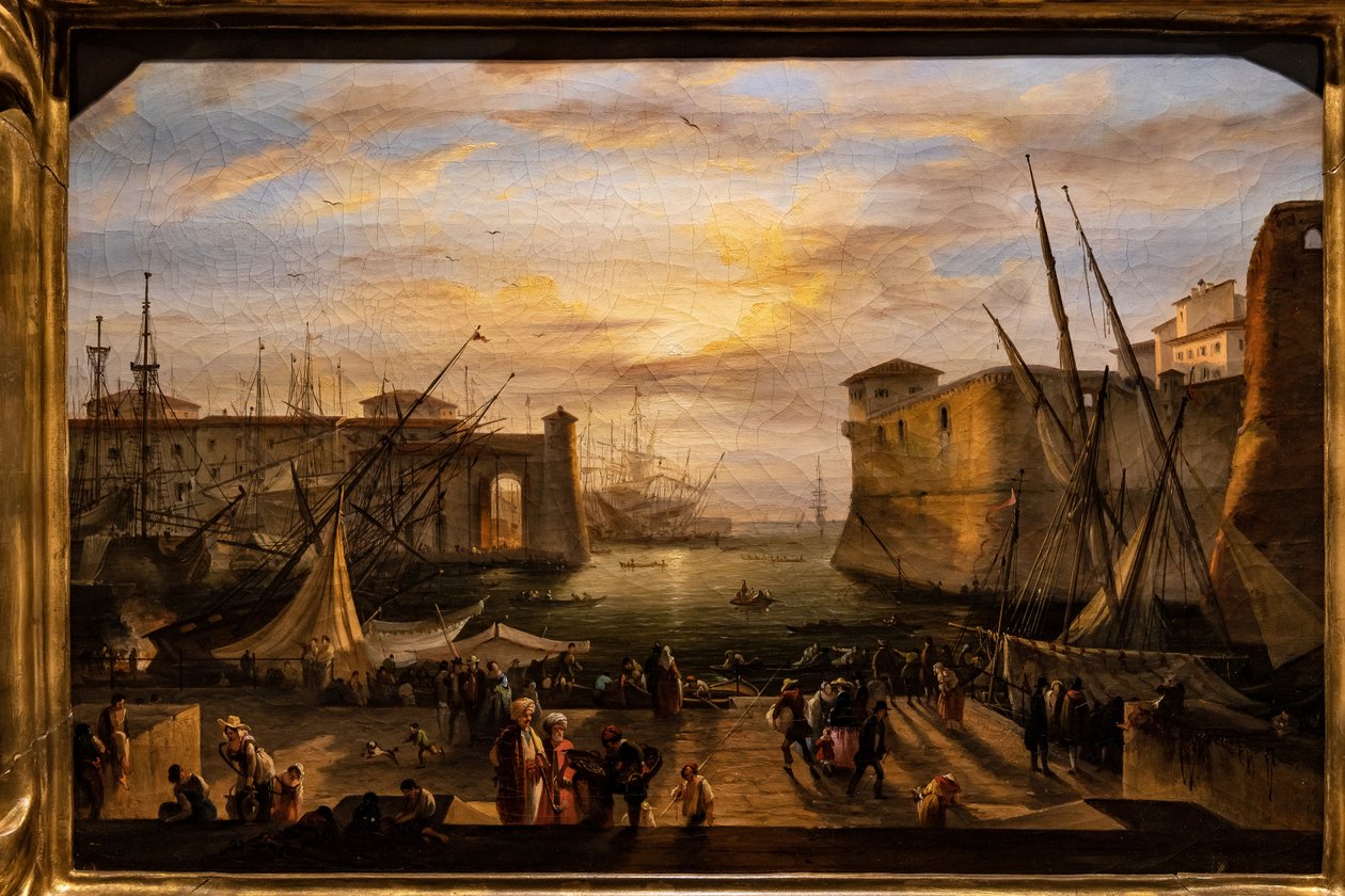 A Marina de Livorno e a Fortaleza dos Médicis no fundo de Giovanni Signorini