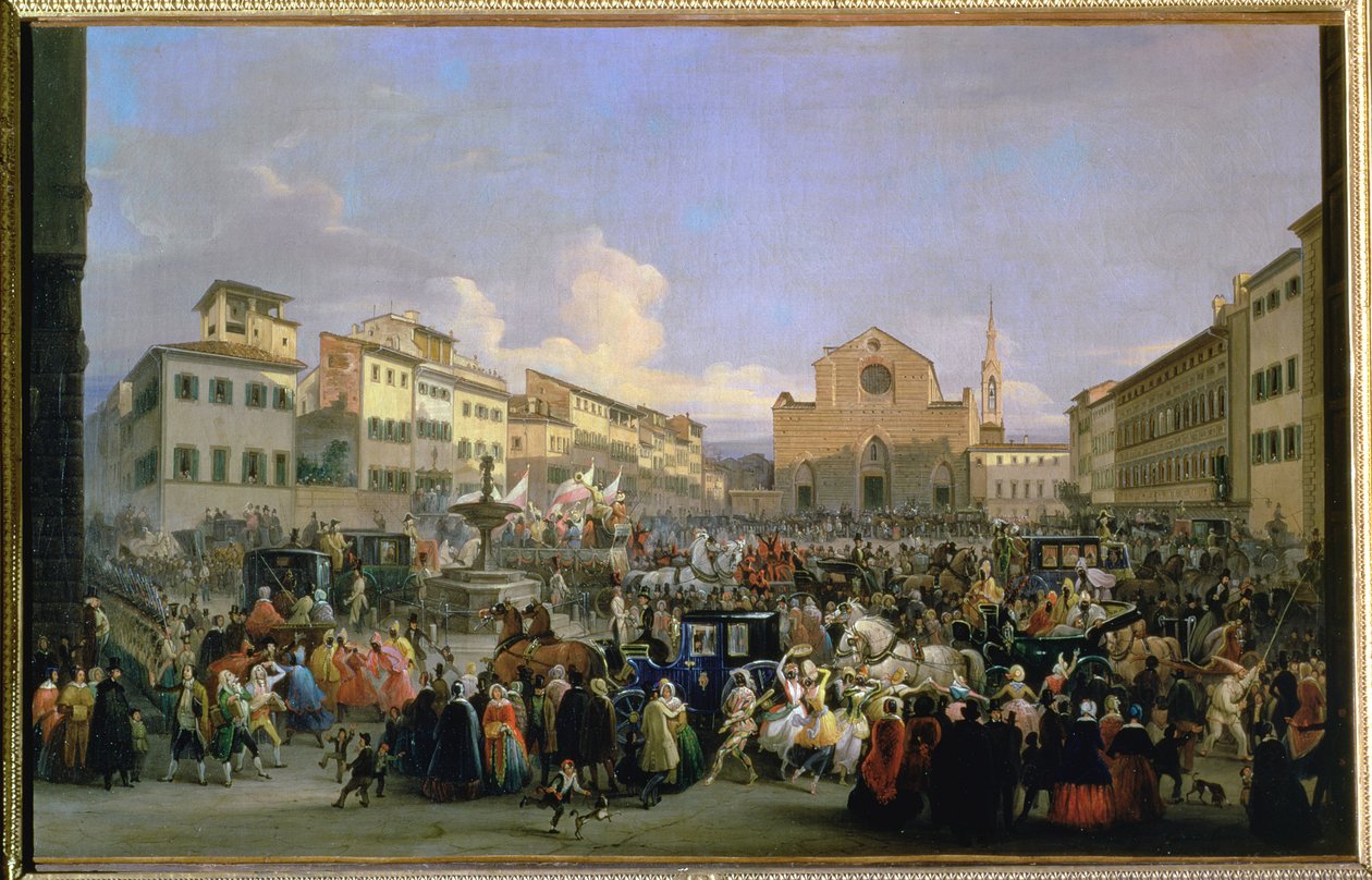 Vista da Piazza Santa Croce por ocasião de um carnaval, 1846 de Giovanni Signorini