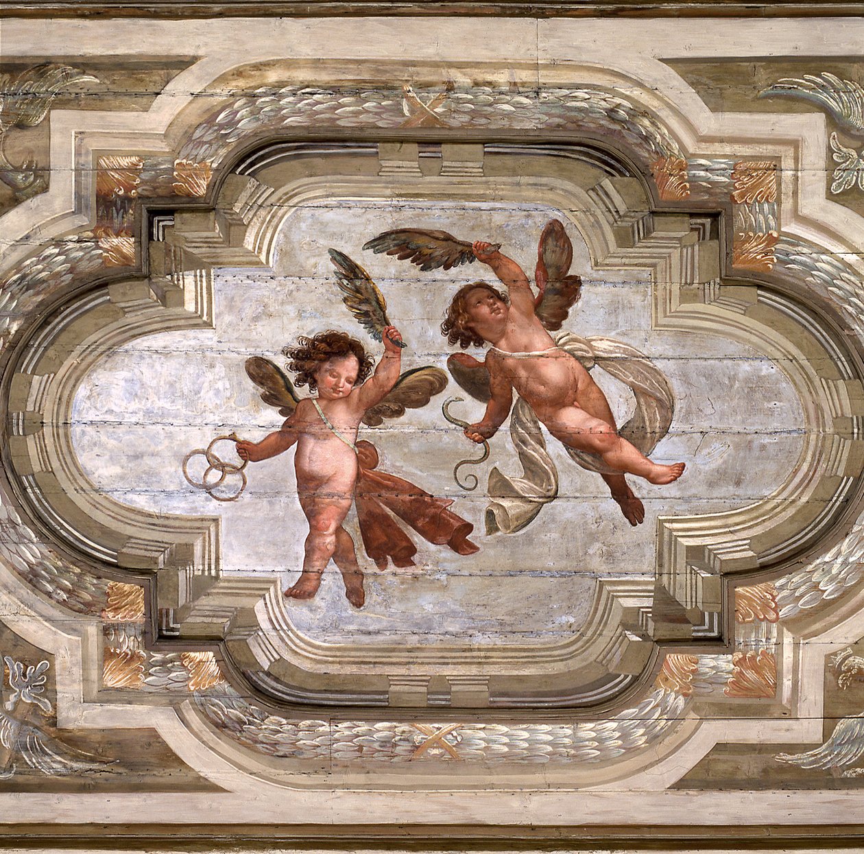 Cupidos, cofre do Salão das Virtudes Teológicas (fresco) de Giovanni Stefano Danedi