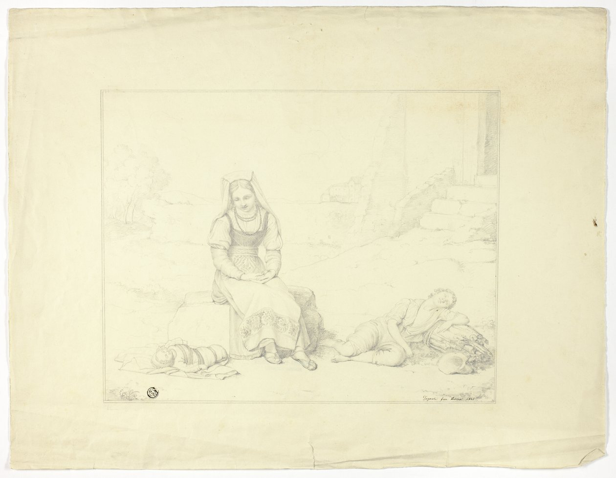 Mulher camponesa romana e crianças adormecidas de Giovanni Tognolli