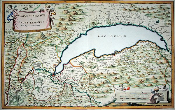 Lago Genebra, a partir de um livro de dois volumes de Savoy e Piemonte, gravado por Joannes de Broen (1649-c.1730) de Giovanni Tommaso (after) Borgionio