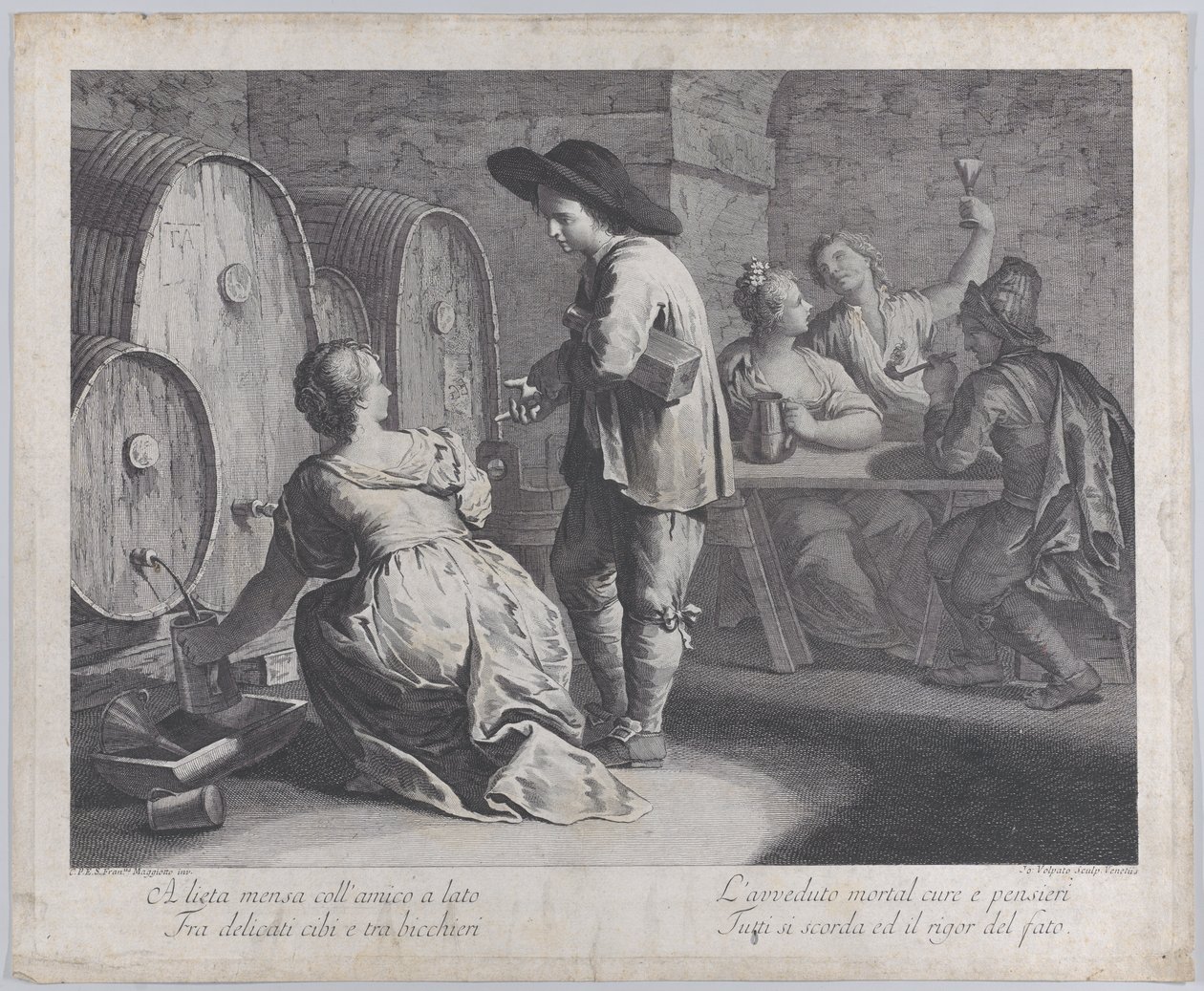 Uma garçonete enchendo canecas..., 1760-70. de Giovanni Volpato