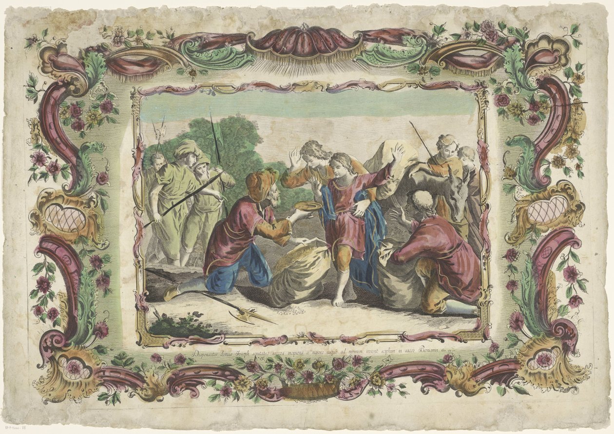 O copo de prata é encontrado no saco de Benjamin
A vida de José (título da série) de Giovanni Volpato