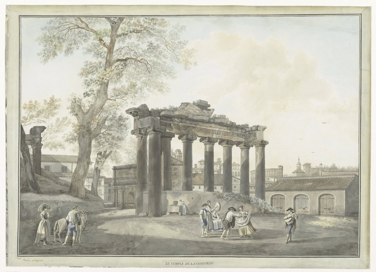 Vista do Templo de Saturno em Roma Le Temple de la Concorde (título no objeto) Vistas de Roma e arredores (título da série) de Giovanni Volpato
