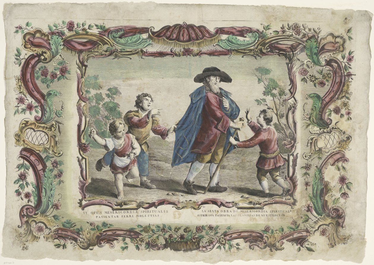 Uma injustiça paciente e duradoura
VI. opus misericordiae corporalis / La sexta obra de misericordie spirituale (título sobre o objecto)
As obras de misericórdia espirituais (título da série) de Giovanni Volpato