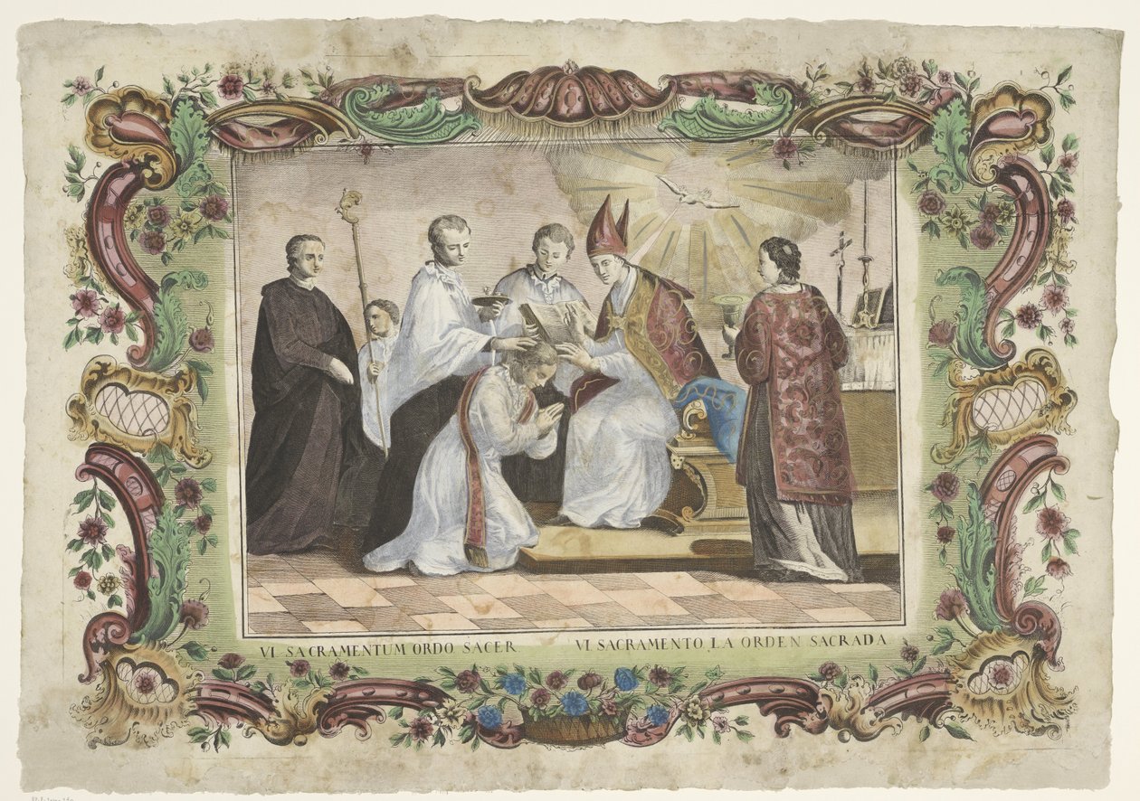 O sacramento do sacramento do sacerdócio
VI. sacramentum ordo sacer / VI. sacramento la orden sacrada (título sobre o objecto)
Os sete sacramentos (título da série) de Giovanni Volpato