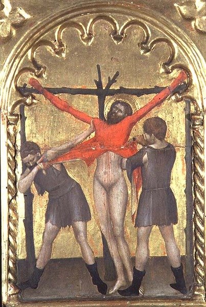 Cristo na cruz, detalhe do político da Spedale della Misericordia, 1353-63 de Giovanni da Milano