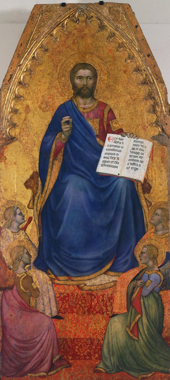 Cristo entronizado sendo adorado por anjos, por Giovanni da Milano (activo de 1346 a 1369), tempera e ouro no painel de Giovanni da Milano