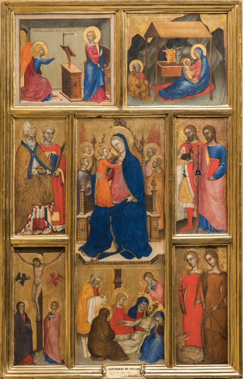 Italiano:  Polittico con Madonna con Bambino Madonna e Criança com Santos de Giovanni da Milano