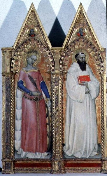 SS. Catherine de Alexandria e Bernardo, detalhe de um politécnico de Giovanni da Milano