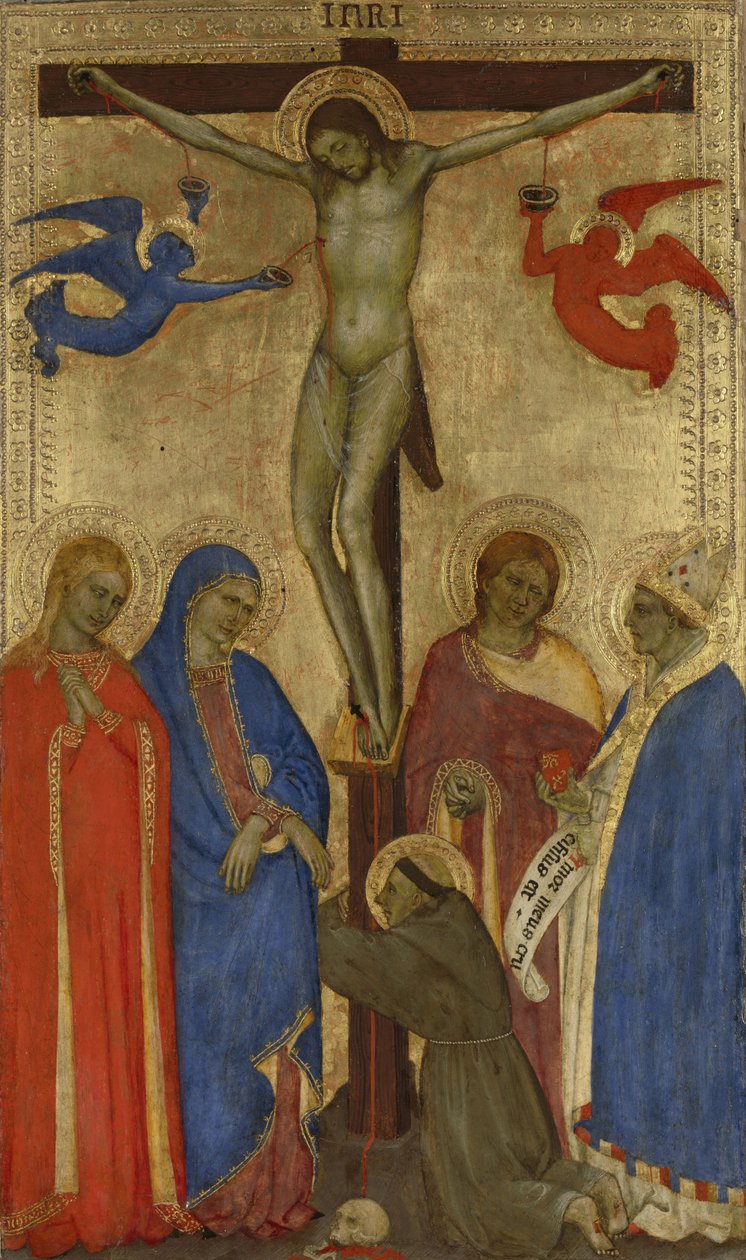 A Crucificação Cristo na cruz com S. Francisco, Maria Madalena, Maria, João e Inácio de Antioquia de Giovanni da Milano