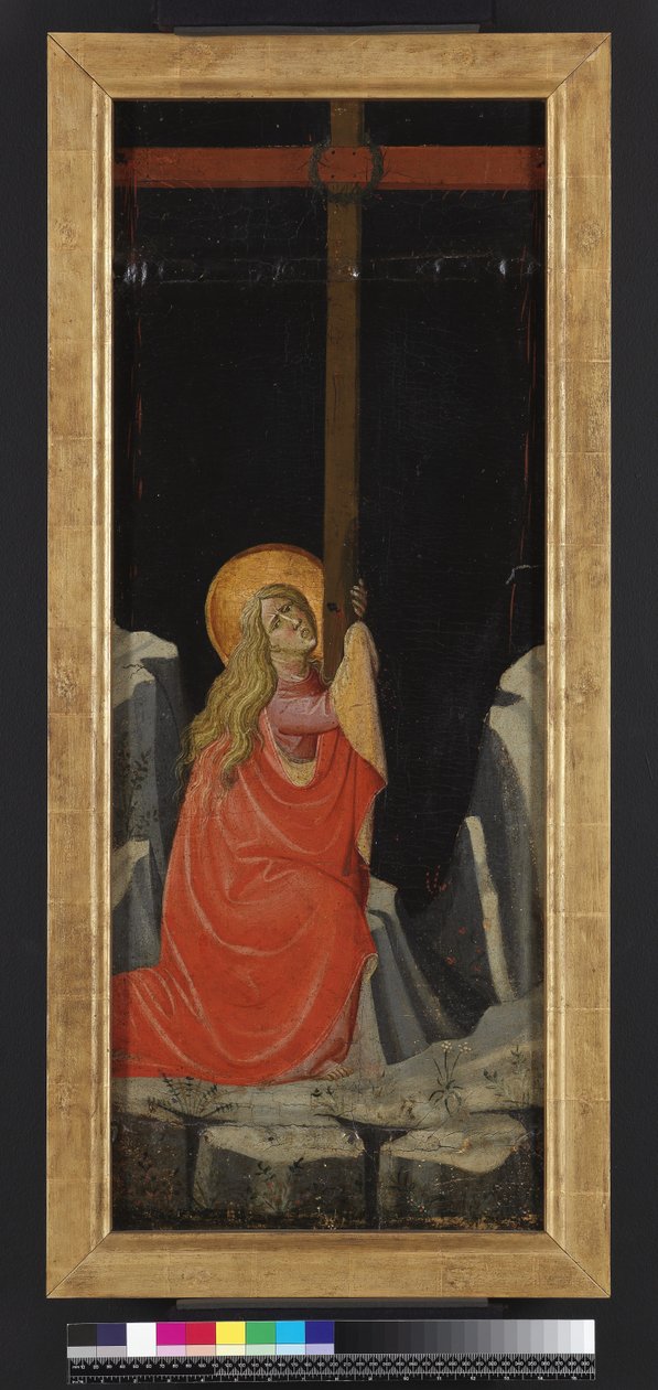 Maria Madalena abraçando a cruz, invertendo (têmpera e ouro no painel) de Giovanni dal Ponte