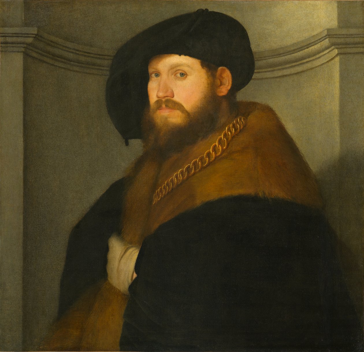 Retrato de um cavalheiro usando uma corrente de ouro, por volta de 1525-1530 (óleo sobre tela) de Giovanni de Busi Cariani