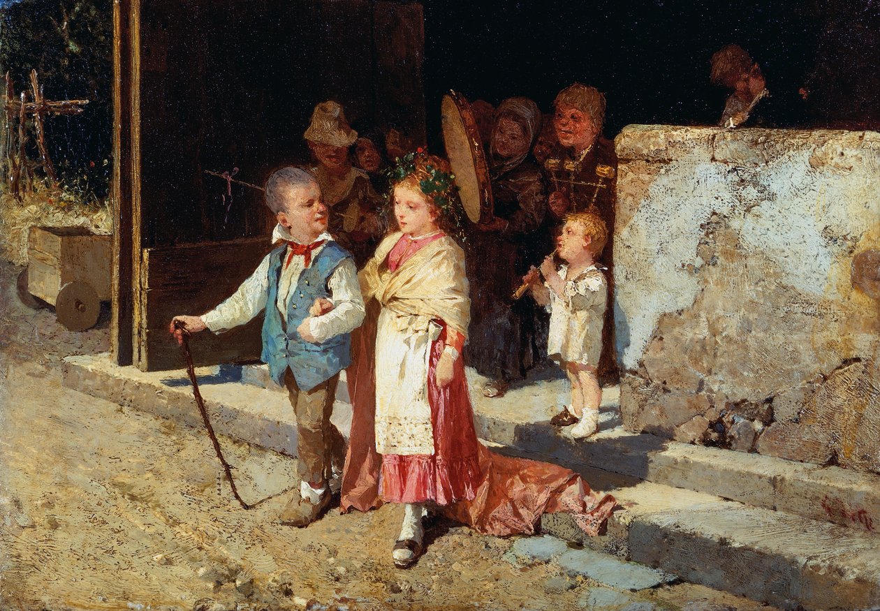 Jovem casal, de Giovanni Del Re (1829-1919), óleo sobre painel, 23x33 cm de Giovanni del Re