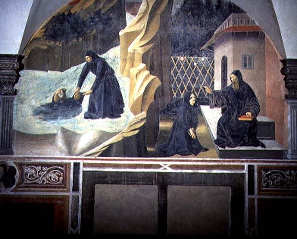 São Bento Enviando Mauro para salvar o Plácido Afogado do Lago, detalhe do ciclo afresco da Vida de São Bento do Chiostro degli Aranci (claustro das laranjas) c.1430
