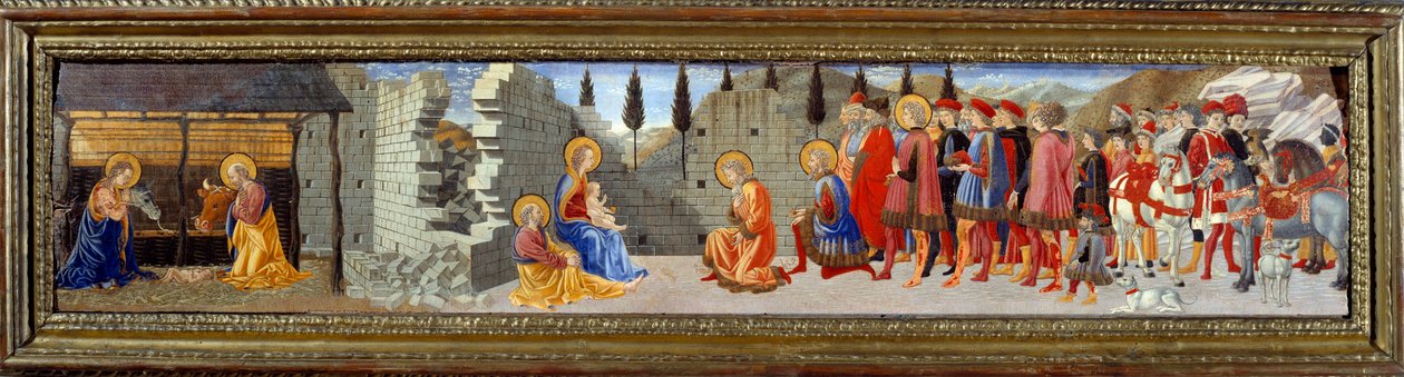 Natividade e adoração dos Magos. Pintura de Giovanni Di Francesco (1412-1459) Ec. Ital de Giovanni di Francesco del Cervelliera