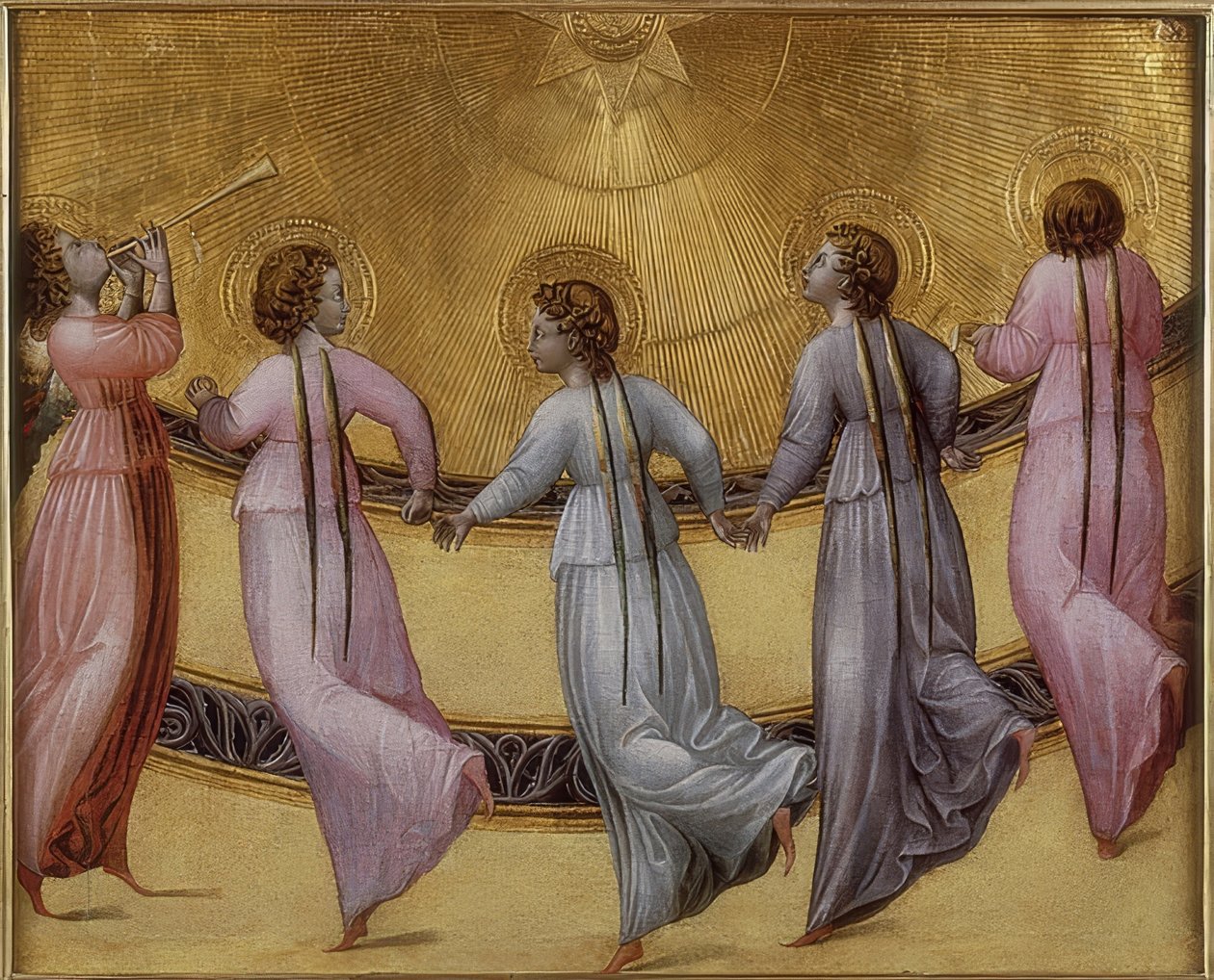 Cinco anjos dançando. Por volta de 1436 de Giovanni di Paolo