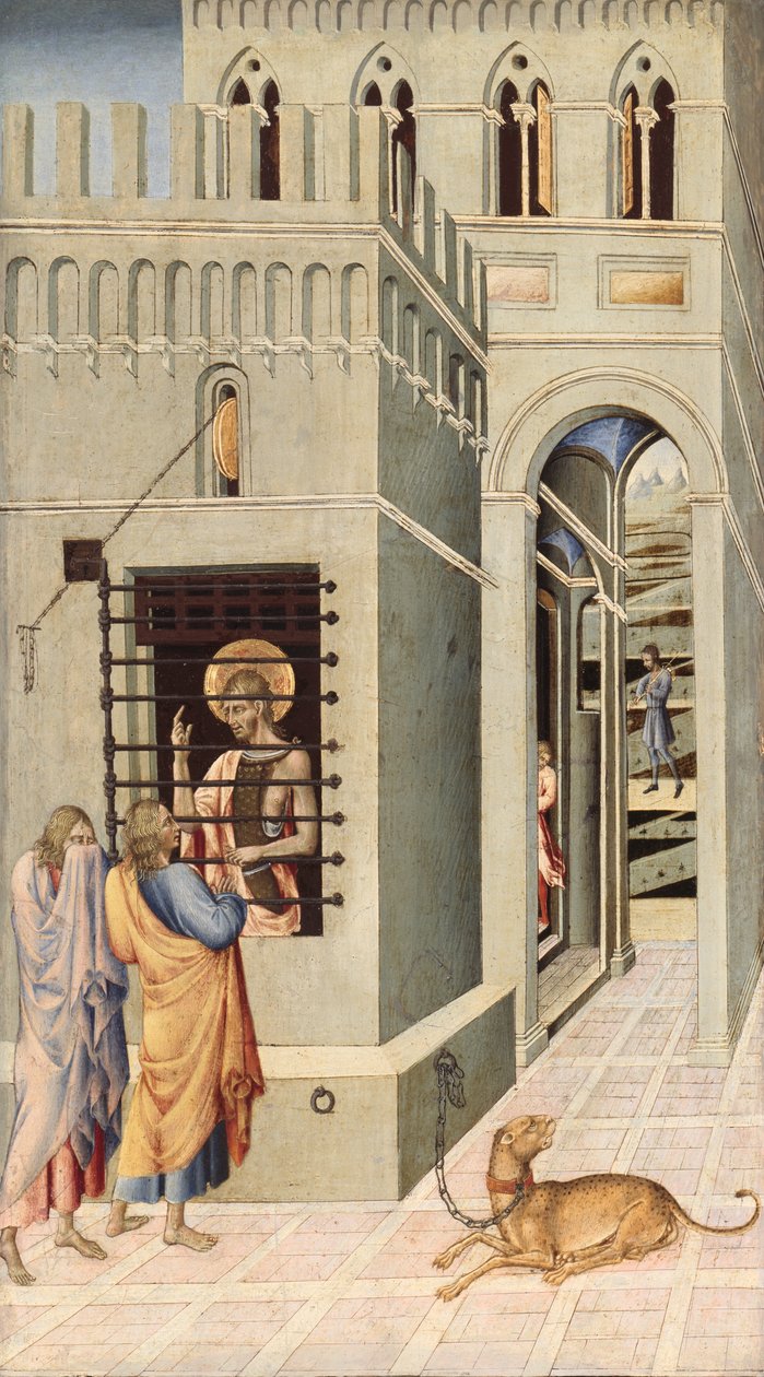 São João Batista na prisão visitado por dois discípulos de Giovanni di Paolo