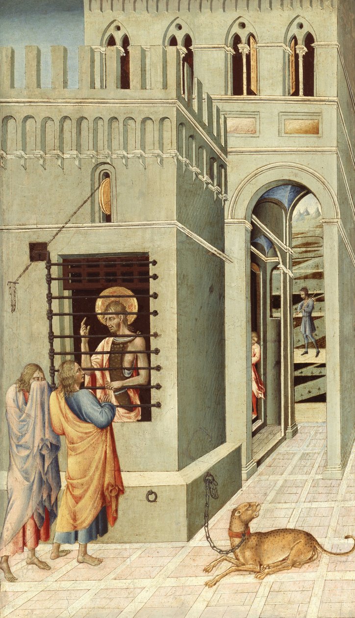 São João Batista na prisão, visitado por dois discípulos, 1455-1460 de Giovanni di Paolo