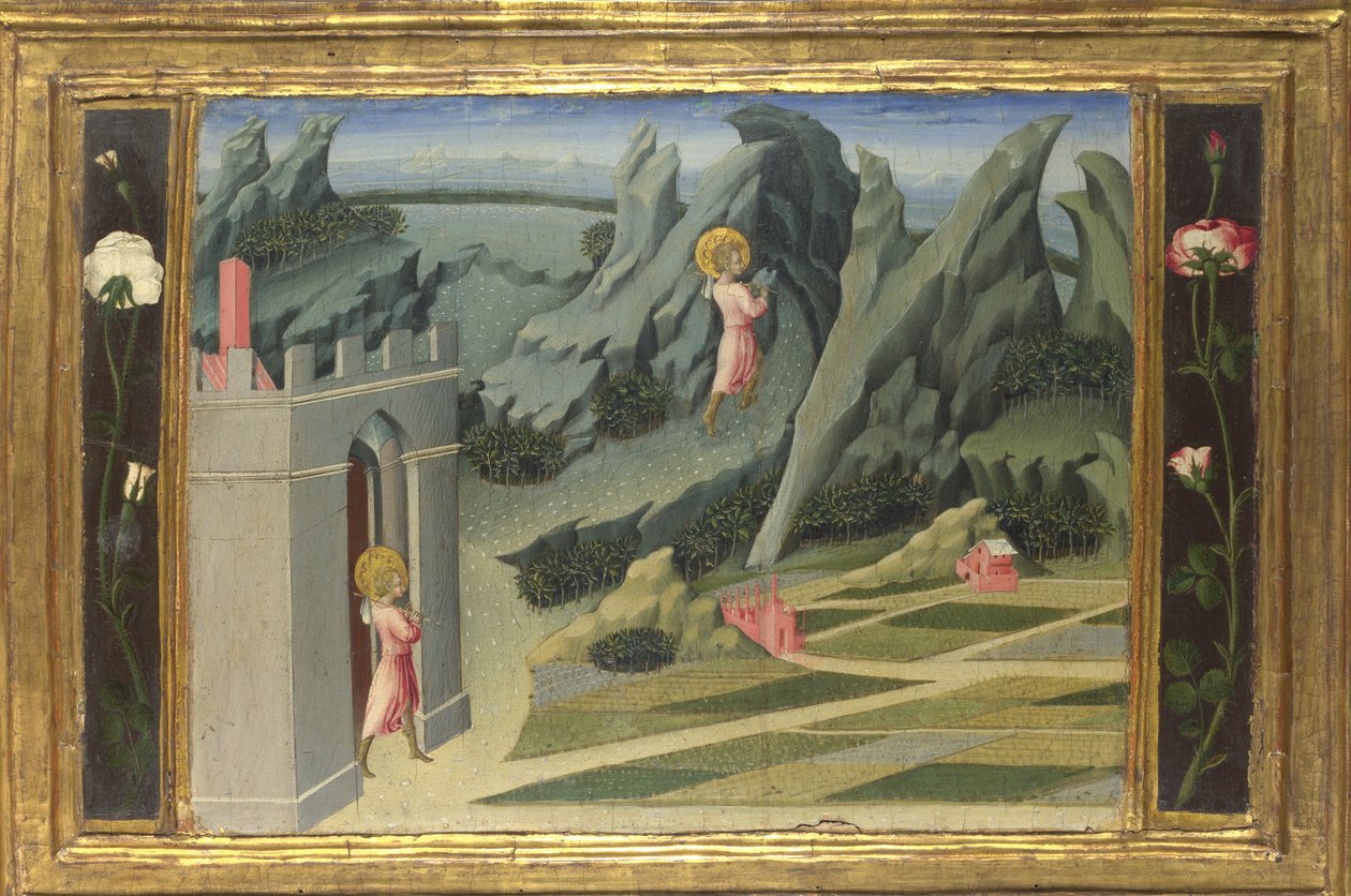 São João Batista se aposentando no Painel de Predella do Deserto, 1454 de Giovanni di Paolo